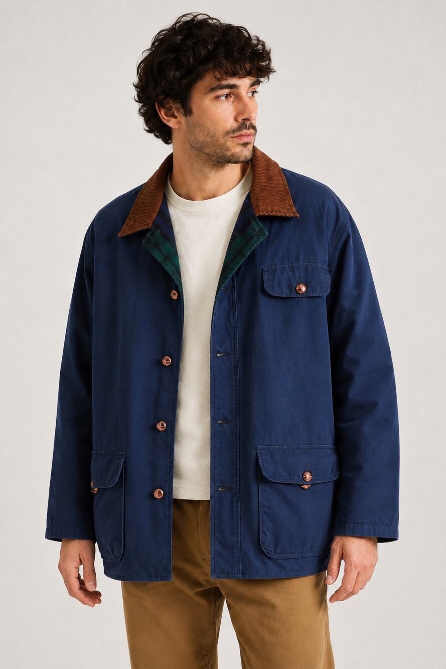 Colebrook Reversible Barn / Chore Coat – Navy & Blackwatch Plaid – Men’s Medium
